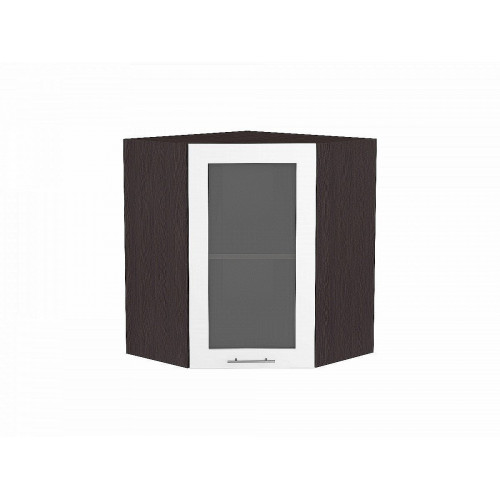 716*600*600 Шкаф верхний угловой остекленный Валерия-М Белый глянец Graphite